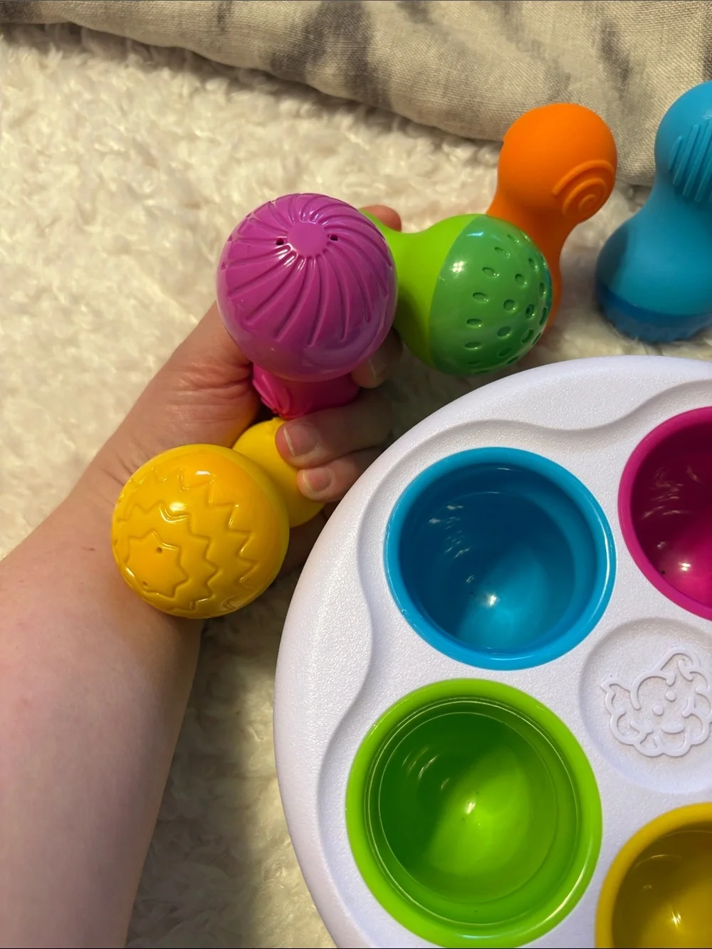 Fat Brain Toys Set of 3 Dimpl, SpinnyPins and Tugl Cube